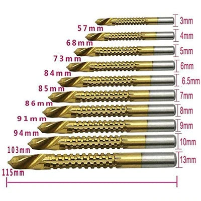 Juego 10 Pzas Brocas Sierras Fracturadas Revestidas En Titanio 3/4/5/6/6/5/7/8/9/10/13Mm