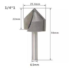 Punta de router V 90 grados 1/4*1". Vastago de 1/4"