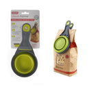 Taza de medir el alimento de tus mascotas. Material  silicona con pinza para cerrar bolsas.