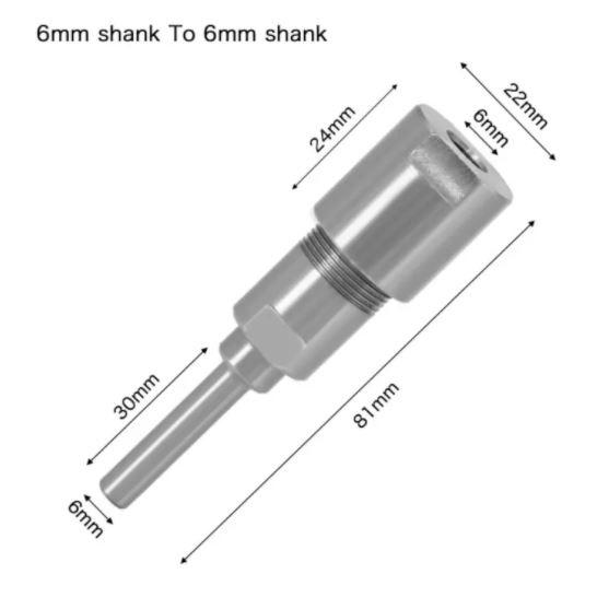 Adaptador extension para vastagos de router 6mm to 6mm