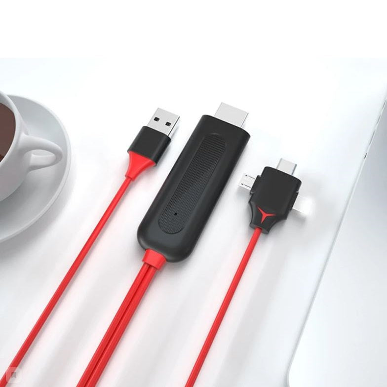 Cable USB universal 3 en 1 con entrada HDMI y adaptador para Android y iOS.
