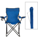 Silla plegable color azul de 50cm x 50cm x 80cm con portavasos.