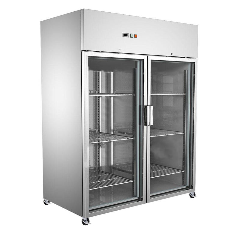 Refrigerador Industrial Acero Inox 2 Puertas Vidrio +2~+8℃  1480*830*2010 Cm Ventilacion Interna.