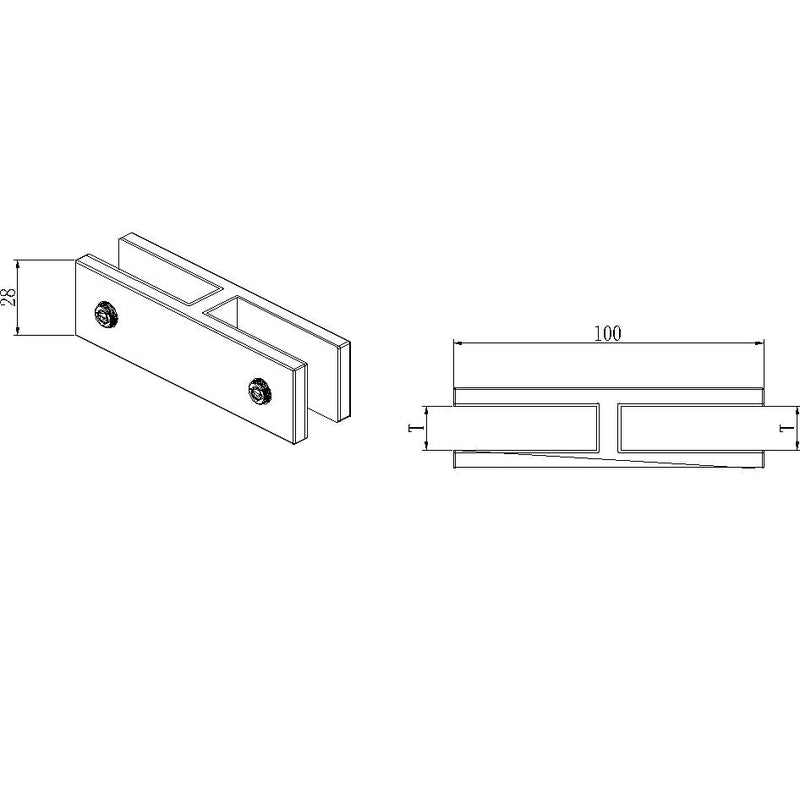 Glass clamp, 180 degree, glass to glass, AISI304, SATIN