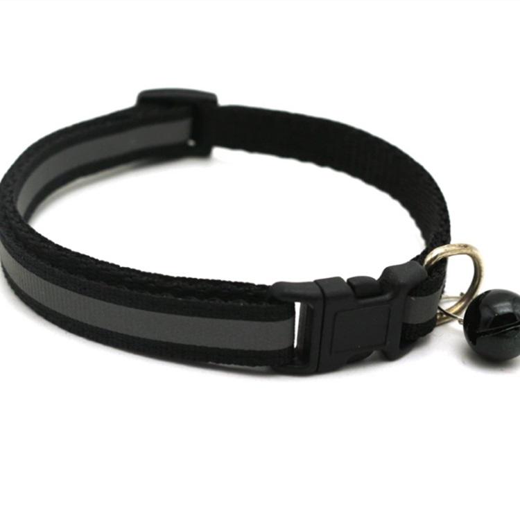 Collar reflectivo con cascabel para mascotas. Ajustable. Color Negro. 1cm de Ancho