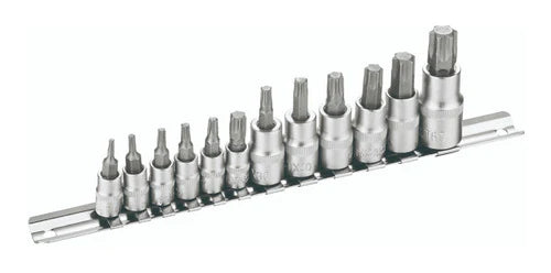 Juego de 12 Piezas de cubos 1/4" y 1/2" puntas Torx  Crv