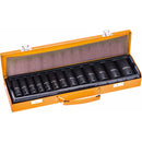 Juego de 13 Pzas de 1/2 " cubos largos de impacto métrico