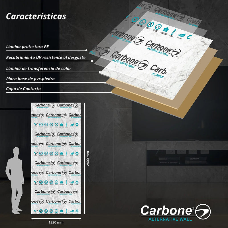 Panel Decorativo Mármol PVC  1.22 m x 2.80 m x 4 mm. Acabado: Tablero Roble