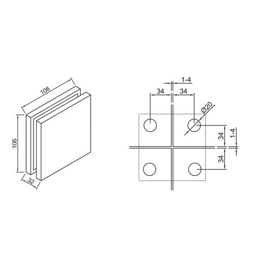 CONECTOR PARA 4 PANELES. SATINADO