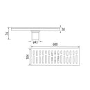 Desague Drenaje De Piso Rectangular Grande De 600X104 Mm De Lujo. Inox 304 Satinado. Drenaje 43Mm
