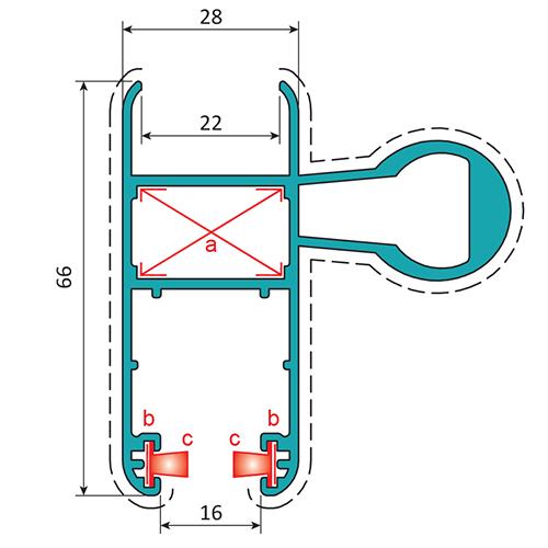 Perfil Hoja Perimetral De 28X66 HV 22 Mm Con Refuerzo. Espesor 1.4 Mm. Largo 5.85 Mts. Acabado Lacad