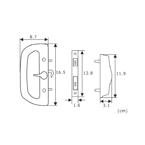 Cerradura-Tirador Negra Para Puertas Correderas De Aluminio. Con Cilindro Y 2 Llaves.