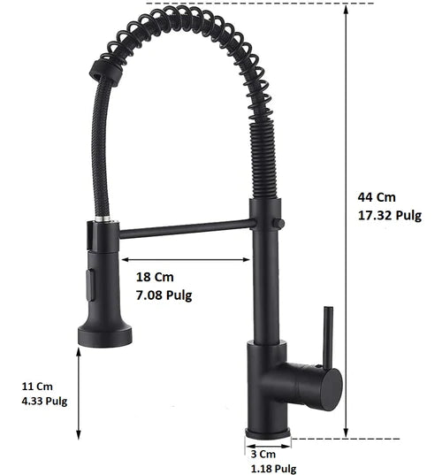 Grifo Para Fregador De Cocina Con Resorte Extraible, Negro Mate