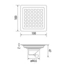 Desague Drenaje De Piso Cuadrado De 100X100 Mm De Lujo. Inox 304 Satinado. Drenaje 44.6Mm.