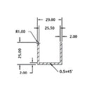 Uchanel Aluminio 25 Mm Glass. 3 Mts Largo. Acabado Brillante.