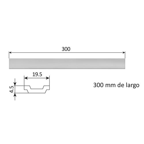 Barra de transmision de aluminio. Canal de 19.5 mm. Largo de 300 mm. Agujero de 6 mm en los extremos