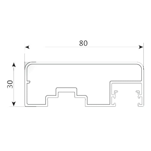 Perfil Corremano Superior 30X80 Mm.  5.8 Mts. Acabado Inox Ligth.