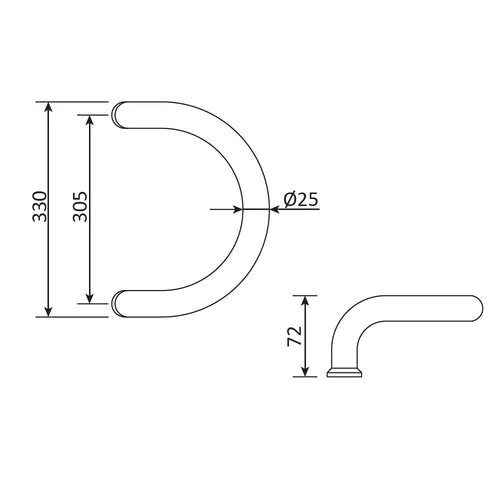 Tirador Semicircular Para Puertas De Vidrio O De Aluminio. Distancia Entre Ejes 305 Mm
