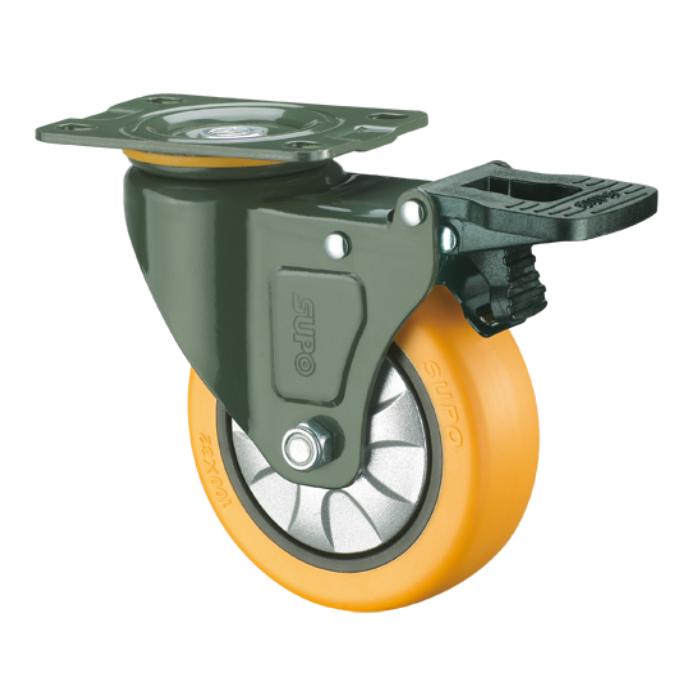 Rueda girator freno Serie trabajo mediano 2 1/2" 63 mm Capacidad rueda 72kg Poliuretano  PU naranja