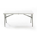 MESA PLASTICA PLEGABLE DE 6 PIES X 2 PIES ( HDPE ) CON MARCO DE ACERO REVESTIDO. MEDIDAS 180 CM X 74