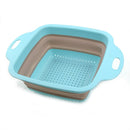 Colador plegable de silicona, color azul.