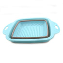 Colador plegable de silicona, color azul.