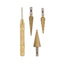 Juego 4 Pzas de Brocas Escalonadas y Punzon Centro Punto