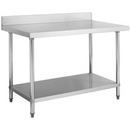 MESA DE TRABAJO INOXIDABLE CON BACKSPLASH DE 100 CM X 60 CM X H85 CM.  CALIBRE 0.8 MM GRUESO CON MDF