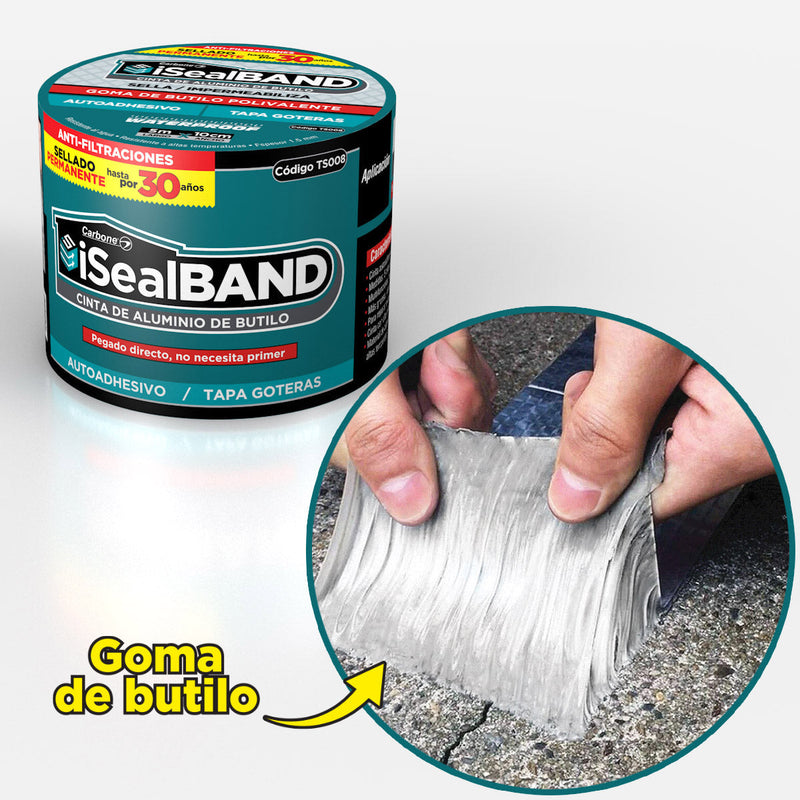 iSeal-Band Cinta goma de butilo de aluminio para filtraciones de techo. 4¨ancho x 5 mts largo