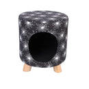 Casa Para Gato Estilo Taburete. Tamaño 38X33cm. Color Negro Estampado.