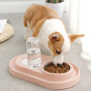 Tazon Doble De Agua Y Alimento Para Mascotas Con Base Y Soporte De Plastico. Color Rosado
