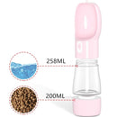 Dispensador Portatil  Comida Y Agua Con Bebedero. Color Rosado. Capacidad 258Ml Agua Y 200Ml Comida