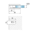 Clip Sencillo Vidrio Muro  Aleacion ZAMAC. Economica Acabado Satinado. Vida Util 2-3 Años