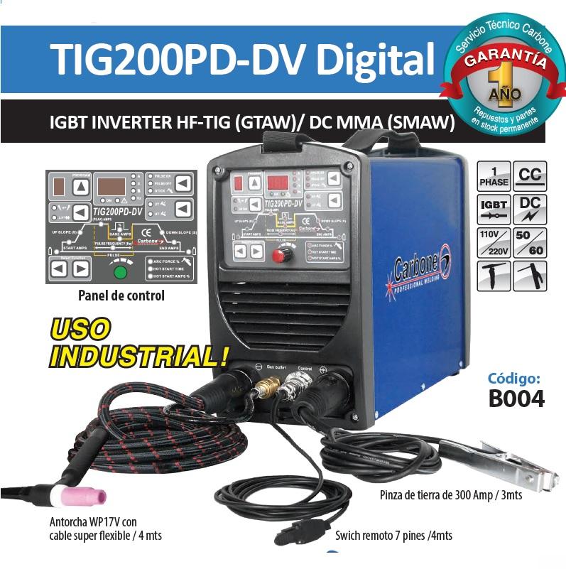 TIG 200PD-DV Maquina Soldadura Tig DC Alta Frec Y Electrodo 110/220V (Ultraportatil) Uso Indu(1Año